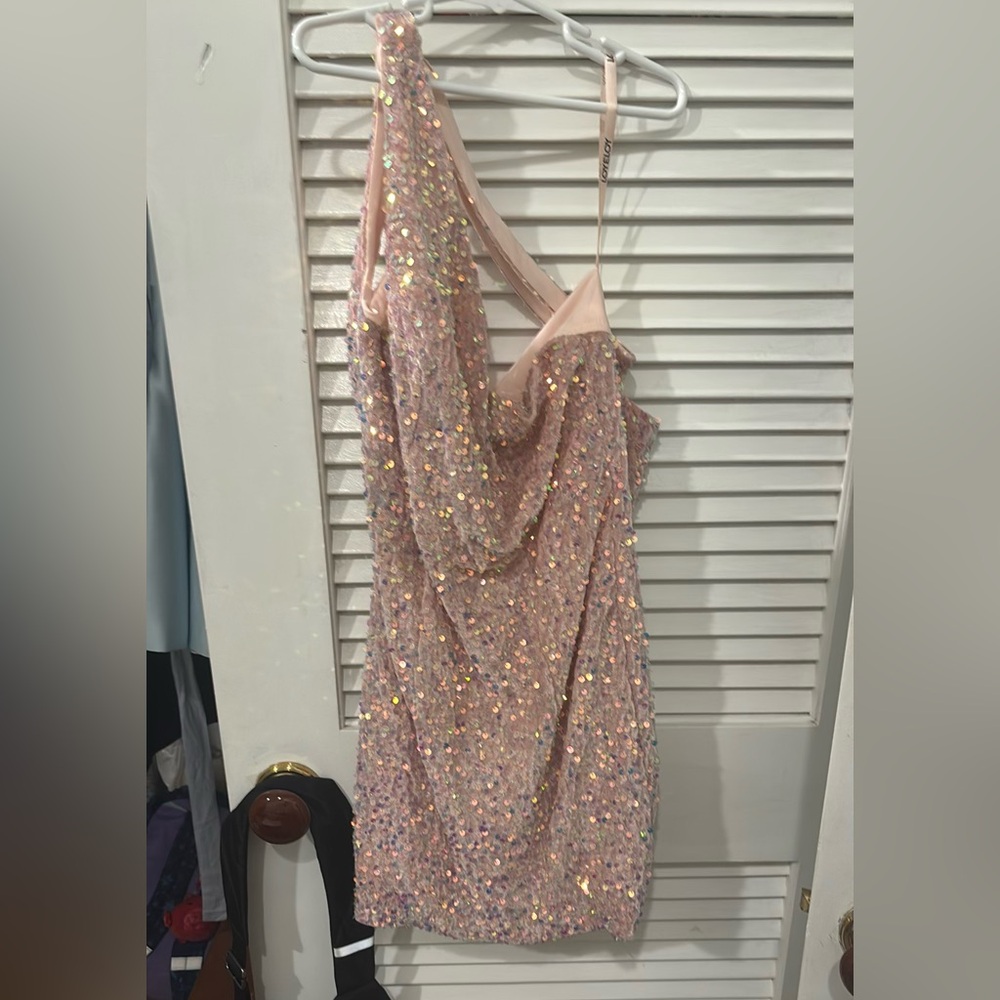 Pink Sequin one-Shoulder Dress